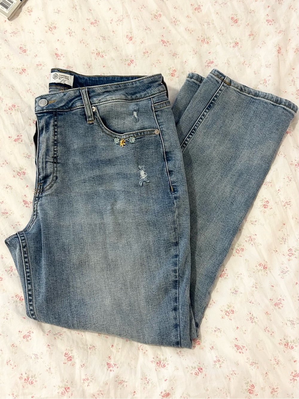 Women’s Light Blue Denim Jeans - Casual Straight Fit embroidered